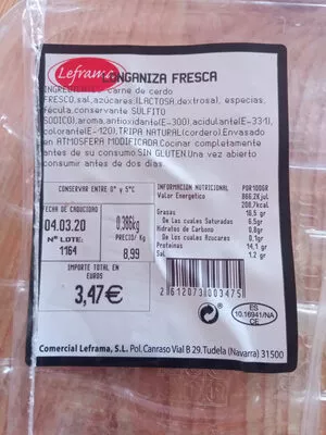 longaniza fresca de cerdo Leframa , code 2612073003475