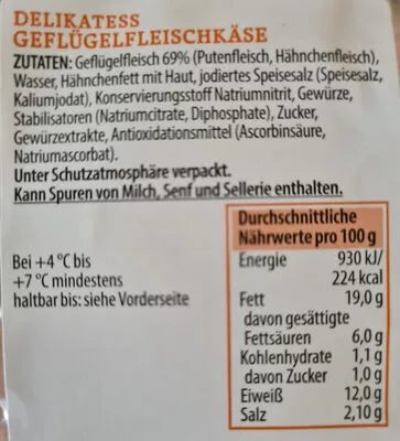 Delikatess Geflügel-Fleischkäse Mühlenhof 400g, code 27032909