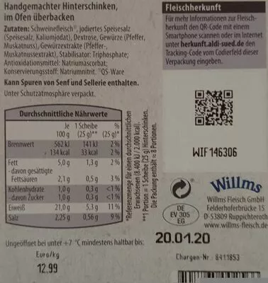 Handgemachte Hinterkochschinken Meine Metzgerei , code 2707865002566