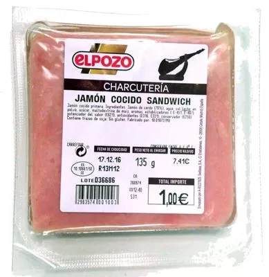 Jamón cocido Sandwich Elpozo 135 g, code 2963574001003