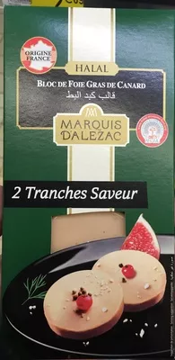 2 Tranches Foie Gras de Canard Halal Marquis d'Alezac 75g, code 3033610037958