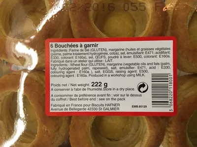 6 Bouchées à garnir Sans marque, Biscuits Hafner 222 g, code 3068220118001