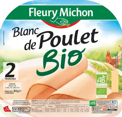 Blanc de poulet Bio - 2 tr. Fleury Michon 80 g , code 3095751905015