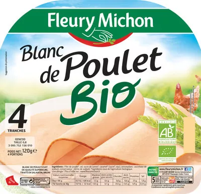 Blanc de poulet Bio - 4 tr. fines Fleury Michon 120 g, code 3095752156010