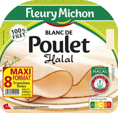 Blanc de poulet Halal - 8 tranches fines fleury michon 240 g, code 3095752194012