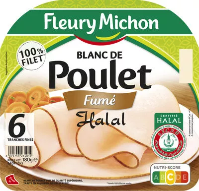 Blanc de poulet fumé Halal - 6 tr. Fleury Michon 180 g, code 3095753234014