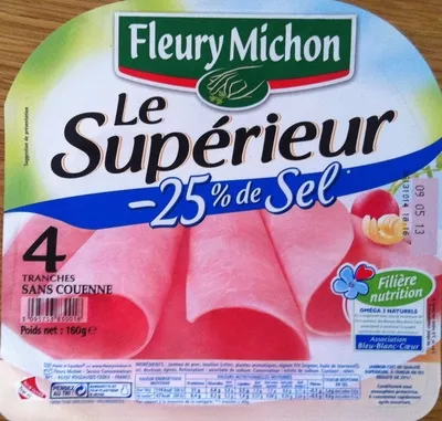 Le Supérieur  -25% de Sel sans couenne Fleury Michon 160 g, code 3095753830018