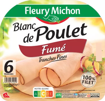 Blanc de poulet fumé - 6 tranches fines Fleury Michon 180 g, code 3095756311019