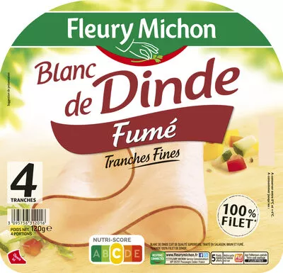 Blanc de dinde fumé - 4 tranches fines Fleury Michon 120 g, code 3095756312016