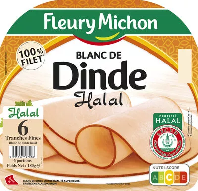 Blanc de dinde Halal - 6 tranches fines Fleury Michon 180 g, code 3095757197018