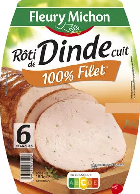 Rôti de dinde cuit 100% filet* - 6 tranches Fleury Michon 180 g, code 3095757416102