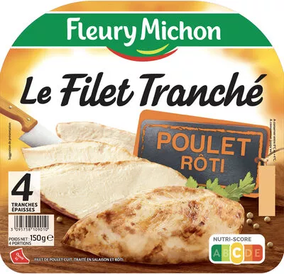 FILET TRANCHE DE POULET ROTI - 4 Tr. Fleury Michon 150 g, code 3095758109010