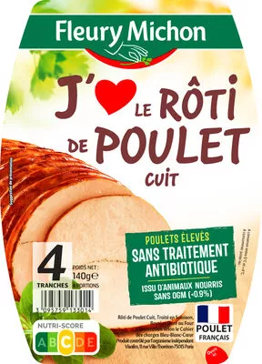 Rôti de poulet J'AIME - 4 tranches Fleury Michon 140 g, code 3095759133014