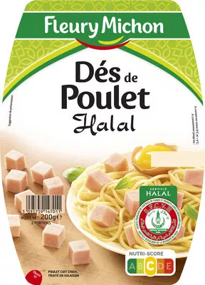 Dés de poulet Halal Fleury Michon 200 g, code 3095759147011