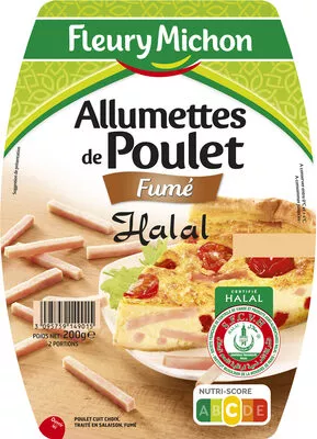 Allumettes de poulet fumé Halal Fleury Michon 200 g, code 3095759149015