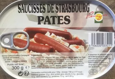 Saucisses de Strasbourg et Pâtes Penny , code 3106220033211