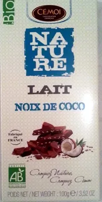 Nature Lait Noix de coco bio Cémoi 100 g, code 3173282407052