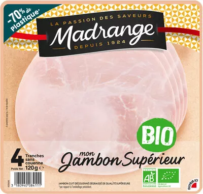 Mon Jambon supérieur BIO 4tr Madrange 120 g (4 tranches), code 3180940084111