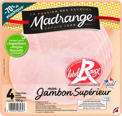 Mon Jambon Supérieur Label Rouge VPF 4tr Madrange 160g (4 tranches), code 3180940084647