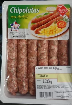 Chipolatas aux Herbes Leader Price 330 g (x 6), code 3181232153027