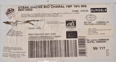 Steak Haché Bio 15% M.G. Charal Restauration, Charal 6 kg (60 * 100 g), code 3181232514996