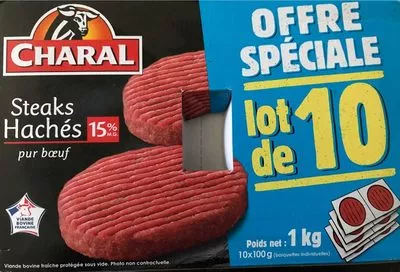 Steacks Hachés pur boeuf Charal 1 kg (10 * 100 g), code 3181238956813