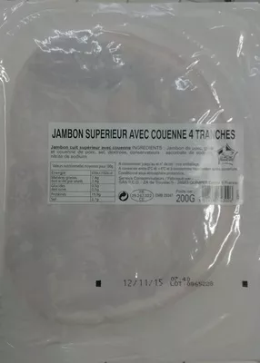 Jambon supérieur avec couenne Sans marque, S.C.O 200 g, code 3211330043026