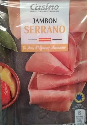 Jambon Serrano 10 mois d'affinage minimum Casino 6 tranches (100 g), code 3222472606796