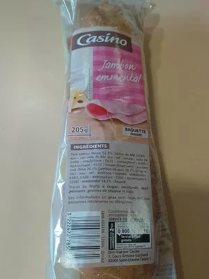 Sandwich Baguette spéciale farinée Jambon Emmental Casino 205 g, code 3222472785071