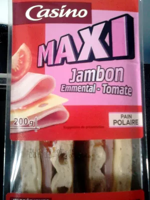 Sandwich Jambon Emmental Tomate Pain Polaire Maxi Casino 200 g, code 3222474131524