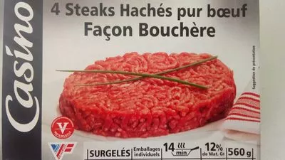 4 steaks hachés pur boeuf façon bouchère Casino 560 g, code 3222475403125