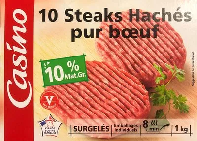 10 Steaks Hachés pur boeuf 10% Mat.Gr. Casino 1kg, code 3222475403132