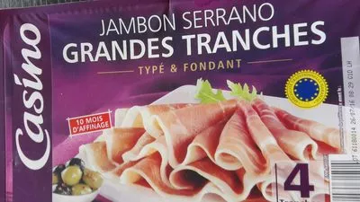 jambon serrano, 10 mois d'affinage Casino 4 gandes tranches, code 3222475715914