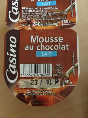 Mousse au chocolat au lait Casino 4 x 60 g, code 3222476078490