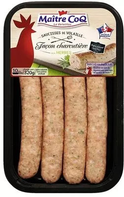 4 saucisses de volaille façon charcutière aux herbes Maître Coq 320 g, code 3230890017520