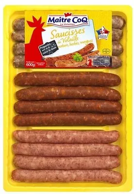 Assortiment de saucisses de volaille Maître Coq 600 g, code 3230890031298