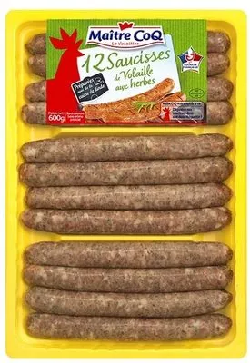 12 saucisses de volaille aux herbes Maître Coq 600 g, code 3230890036620