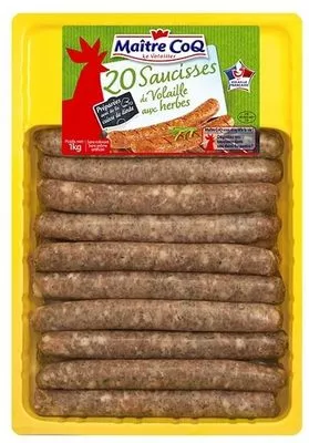 20 saucisses de volailles aux herbes Maître Coq 1000 g, code 3230890574597