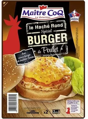 Le haché rond spécial Burger de poulet Maître Coq 180 g, code 3230890757471