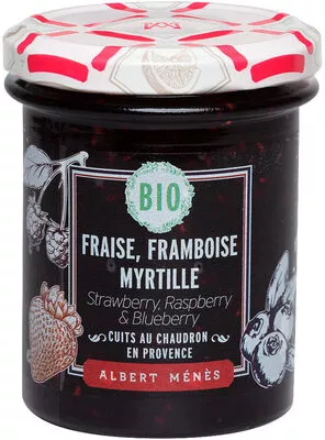 Confiture de Fraise, Framboise et Myrtille Albert Ménès 230 g, code 3234750038618