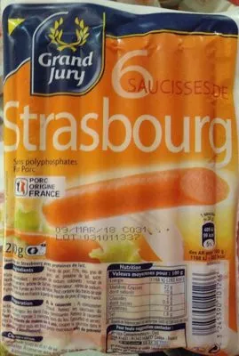 Saucisses de Strasbourg x6 Grand Jury 210 g, code 3245390101266