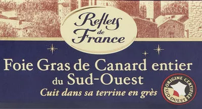 Foie Gras de Canard entier du Sud-Ouest Reflets de France,  Carrefour 340 g 8 personnes, code 3245390189844