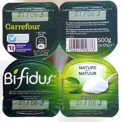 Bífidus desnatado Carrefour 500 g   (4 x 125 g), code 3245412058776