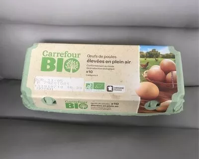 Oeufs de poule élevées en plein air Carrefour Bio, Carrefour 10, code 3245412846991