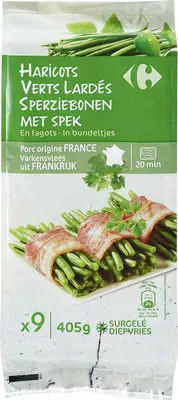 Haricots verts lardés En fagots Carrefour 405 g, code 3245414094642