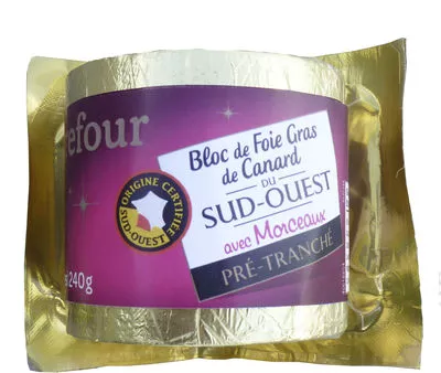 Bloc de foie gras de canard du sud-ouest Carrefour 240 g, code 3245414189188