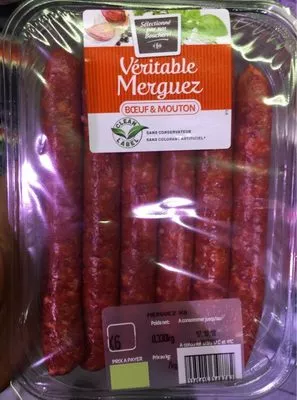 Véritable Merguez Boeuf & Mouton (x 12) Chez Carrefour Sélectionné par nos Bouchers !, CSF (Carrefour Supermarchés France), Groupe Carrefour 0,330 kg, code 3245415348782