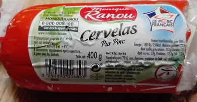 Cervelas - pur porc Monique Ranou, Intermarché 400 g, code 3250390016823