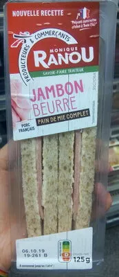 Jambon beurre pain de mie complet Monique Ranou 125 g, code 3250390702016