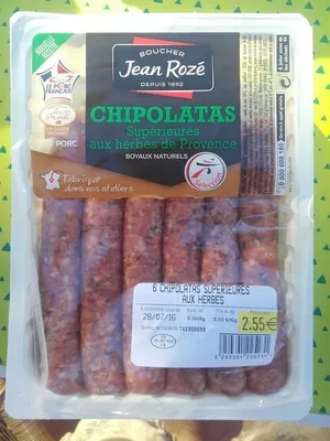 Chipolatas supérieures aux herbes de Provence Jean Rozé, Intermarché 300 g, code 3250391225231